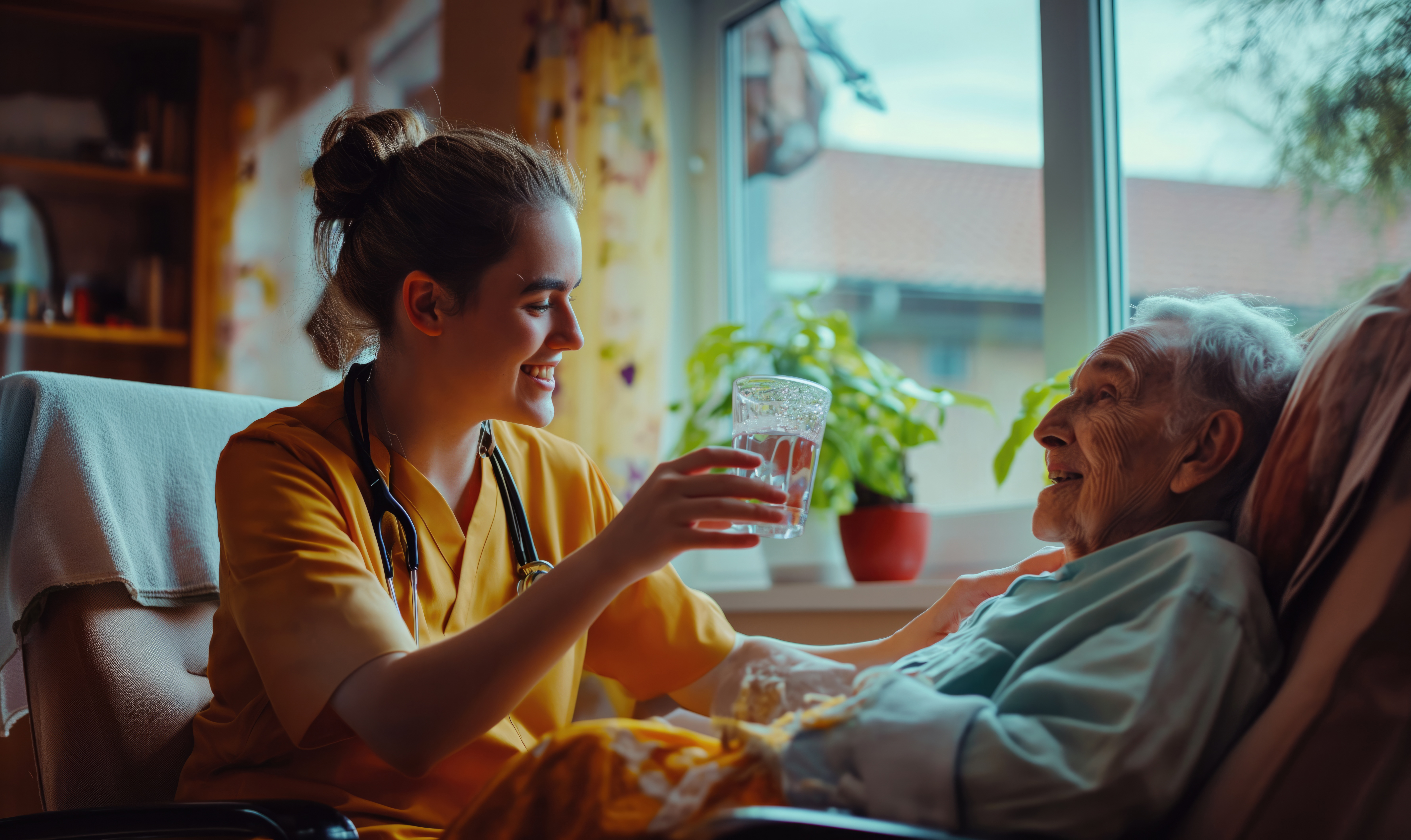 Senior enjoying life at home with one-on-one caregiver support